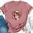 Cool Retro Cupid Leopard Peace Sign Valentines Day For Girls Bella Canvas T-shirt Heather Dark Grey