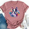 Watercolor Floral Boston Terrier Mama Dog Lover Mother's Day Bella Canvas T-shirt Heather Mauve