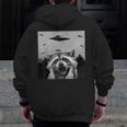 Alien UFO Raccoon Zip-Up Hoodie - Unisex Back Print Fun