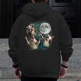 Three Possum Moon 3 Opossum Weird Cursed Meme Men Zip Up Hoodie Back Print