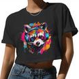 Colorful Raccoon With Headphones Vintage -Adults & Kids - Short Sleeve Modern Style Round Neck Retro Raccoon Theme Women Crop Top