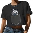 Cute Raccoon Pocket Crop Top - Women's Casual Tee