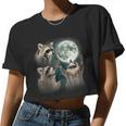 Raccoon 3 Racoons Howling At Moon Weird Cursed Women Crop Top
