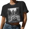 Scared Raccoon Selfie With Sasquatch Bigfoot Raccoon Women Crop Top
