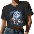 Three Opossum Raccoon Skunk Moon Howling Animal Meme Women Crop Top