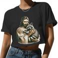 Vintage Jesus & Raccoon Hug Women's Crop Top - Rustic Charm