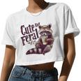 Raccoon Loves Coffee Women’s Crop Top – Cute Vintage Style