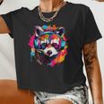 Colorful Raccoon With Headphones Vintage -Adults & Kids - Short Sleeve Modern Style Round Neck Retro Raccoon Theme Women Crop Top