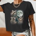 Raccoon 3 Racoons Howling At Moon Weird Cursed Women Crop Top