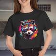 Colorful Raccoon With Headphones Vintage -Adults & Kids - Short Sleeve Modern Style Round Neck Retro Raccoon Theme Women Crop Top