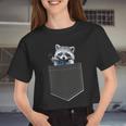 Cute Raccoon Pocket Crop Top - Women's Casual Tee