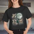 Raccoon 3 Racoons Howling At Moon Weird Cursed Women Crop Top