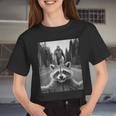 Scared Raccoon Selfie With Sasquatch Bigfoot Raccoon Women Crop Top