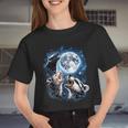 Three Opossum Raccoon Skunk Moon Howling Animal Meme Women Crop Top