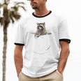 Raccoon Pocket Tee - Unisex Cotton Ringer Shirt - Playful Style