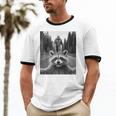 Scared Raccoon & Bigfoot Selfie | Unisex Cotton Ringer T-Shirt