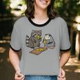 Raccoon & Opossum Eating Pizza Unisex Cotton Ringer T-Shirt