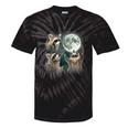 Raccoon 3 Racoons Howling At Moon Weird Cursed Tie-Dye T-Shirts Black Tie-Dye