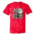 Raccoon 3 Racoons Howling At Moon Weird Cursed Tie-Dye T-Shirts Red Tie-Dye
