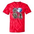 Raccoons Howling Moon Tie-Dye Unisex T-Shirt - Wild Nature Theme Red Tie-Dye