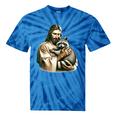 Jesus Hugging Raccoon Vintage Tie-Dye T-Shirt - Raccoon Lover Gift Blue Tie-Dye