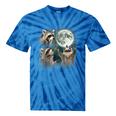 Raccoon 3 Racoons Howling At Moon Weird Cursed Tie-Dye T-Shirts Blue Tie-Dye