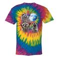 Raccoons Howling Moon Tie-Dye Unisex T-Shirt - Wild Nature Theme Rainbow Tie-Dye