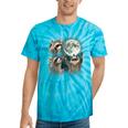 Raccoon 3 Racoons Howling At Moon Weird Cursed Tie-Dye T-Shirts Turquoise Tie-Dye