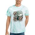 Raccoon 3 Racoons Howling At Moon Weird Cursed Tie-Dye T-Shirts Mint Tie-Dye