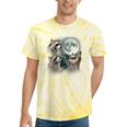 Raccoon 3 Racoons Howling At Moon Weird Cursed Tie-Dye T-Shirts Yellow Tie-Dye