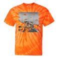 Alien UFO Raccoon Tie-Dye T-Shirt - Quirky & Whimsical Orange Tie-Dye
