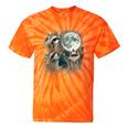 Raccoon 3 Racoons Howling At Moon Weird Cursed Tie-Dye T-Shirts Orange Tie-Dye
