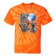 Raccoons Howling Moon Tie-Dye Unisex T-Shirt - Wild Nature Theme Orange Tie-Dye