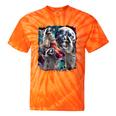 Three Racoon Moon Tie-Dye T-Shirt - Quirky Cursed Meme Style Orange Tie-Dye