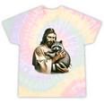 Jesus Hugging Raccoon Vintage Tie-Dye T-Shirt - Raccoon Lover Gift Hazy Rainbow Tie-Dye