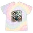 Raccoon 3 Racoons Howling At Moon Weird Cursed Tie-Dye T-Shirts Hazy Rainbow Tie-Dye