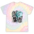 Raccoon Tie-Dye T-Shirt - Whimsical Howling Moon Scene Hazy Rainbow Tie-Dye