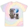 Raccoons Howling Moon Tie-Dye Unisex T-Shirt - Wild Nature Theme Hazy Rainbow Tie-Dye