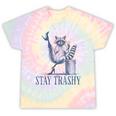 Stay Trashy Raccoon Tie-Dye T-Shirt - Feminine Halloween Fun Hazy Rainbow Tie-Dye
