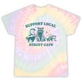 Support Local Cats Tie-Dye T-Shirt - Vintage Skunk Raccoon Theme Hazy Rainbow Tie-Dye