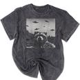 Alien UFO Raccoon T-Shirt - Unique Mineral Wash Design Mineral Black