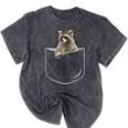 Pocket Raccoon Unisex T-Shirt - Mineral Wash Fun Design Mineral Black