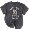 Sarcastic Raccoon Small T-Shirt - Cute But Feral Mineral Wash Mineral Black