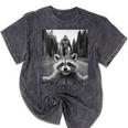 Scared Raccoon & Bigfoot Mineral Wash Tee - Fun Novelty Gift Mineral Black