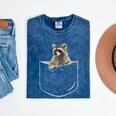 Pocket Raccoon Unisex T-Shirt - Mineral Wash Fun Design Mineral Navy