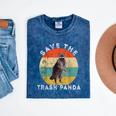Save The Trash Panda T-Shirt | Retro Raccoon Sunset Design Mineral Navy