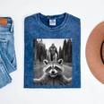 Scared Raccoon & Bigfoot Mineral Wash Tee - Fun Novelty Gift Mineral Navy
