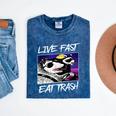 Street Cats Trash Pandas Enthusiasts Live Fast Eat Trash Panda Raccoon Opossum Enthusiasts -Adults Cotton Blend Mineral Wash Tshirts Mineral Navy