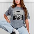 Alien UFO Raccoon Mineral Wash T-Shirt - Unisex Gift for Kids & Adults Mineral Gray