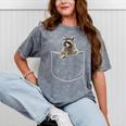 Pocket Raccoon Unisex T-Shirt - Mineral Wash Fun Design Mineral Gray